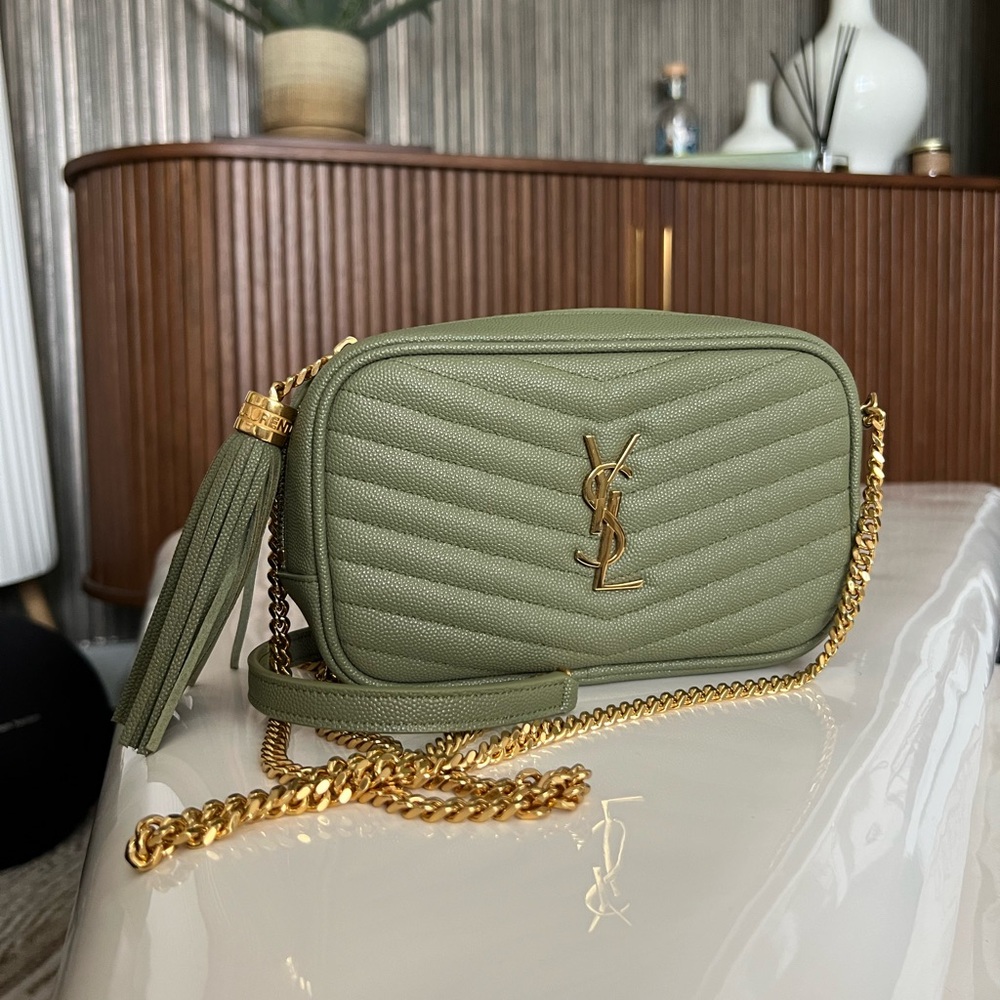 Saint Laurent Monogram Mini Lou Crossbody Camera Bag (Light Sage)